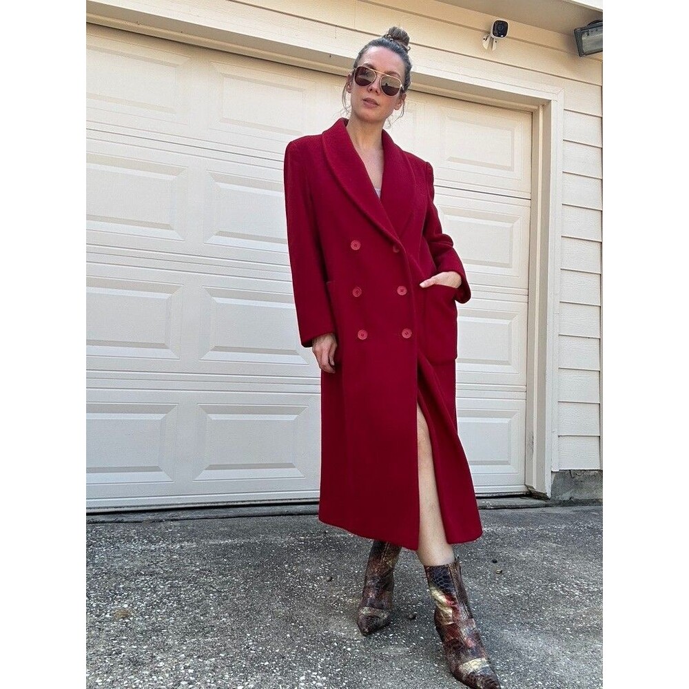 Britanny Originals Vintage Burgundy Double Breasted Wool Long Coat One Size